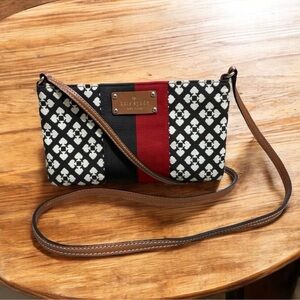 EUC! Kate Spade Ace of Spade Canvas Crossbody black & red, brown leather accents